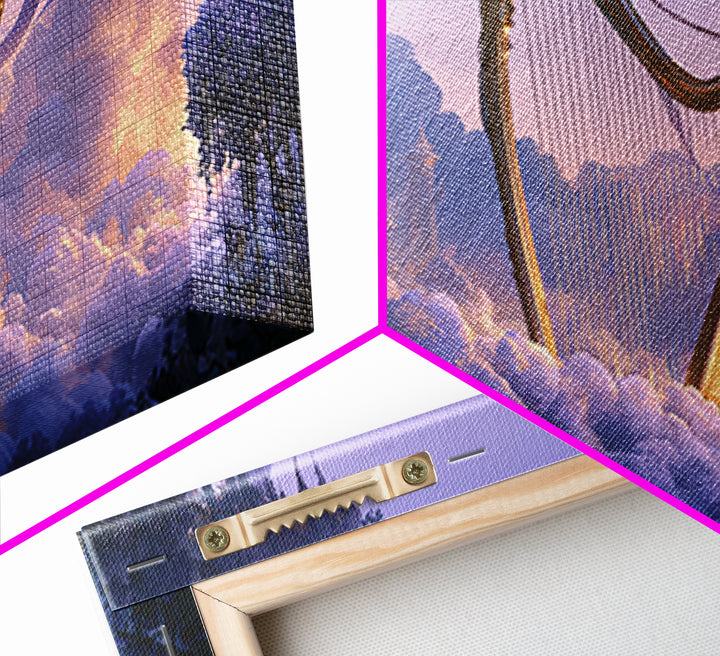 Golden Harp in a Cloud Kingdom Framed Canvas Print, Fairy Tale Art, Room Decor, Living Room Decor, Fine Art, Storybook, FTA-2x1-42