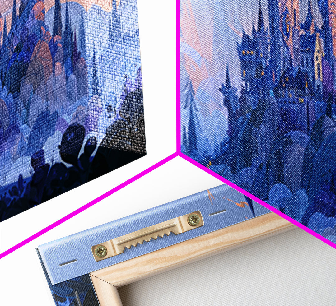 Storybook Castle on a Misty Hill Framed Canvas Print, Fairy Tale Art, Wall Decor, Living Room Decor, Fine Art, Storybook, FTA-2x1-46