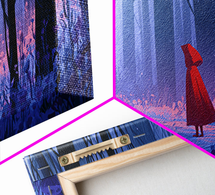 Red Cloak Figure Walking Through Dark Woods Canvas Print, Fairy Tale Art, Art Print, Living Room Decor, Oil Painting, Storybook, FTA-2x1-52