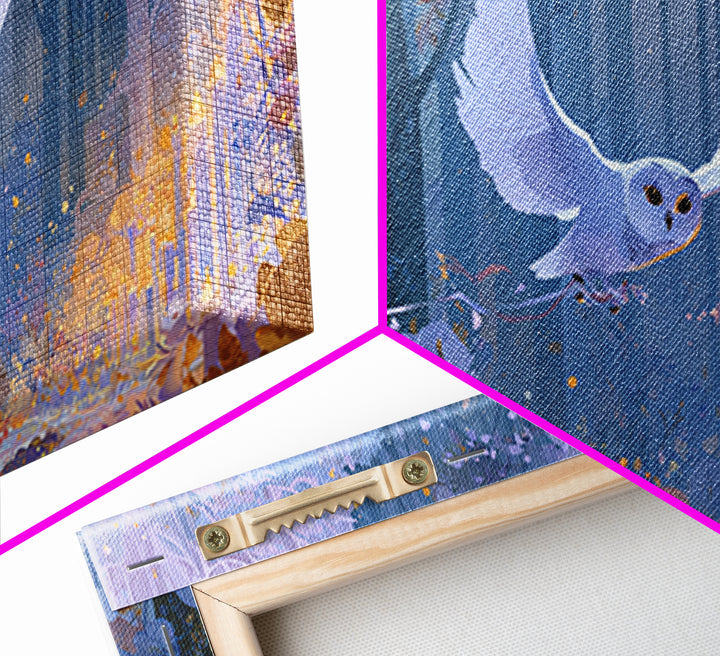 Owl Messenger Carrying a Tiny Ribbon Canvas Print, Fairy Tale Art, Canvas Wall Art, Living Room Decor, Fine Art, Storybook, FTA-2x1-61