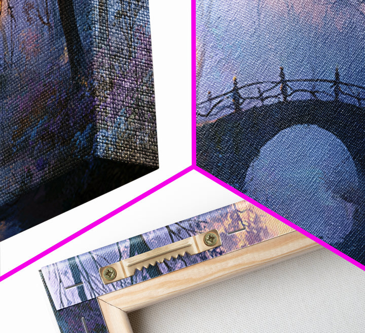Lantern Lit Bridge Framed Canvas Print, Fairy Tale Art, Gallery Decor, Living Room Decor, Fine Art, Storybook, Wall Art, FTA-2x1-67