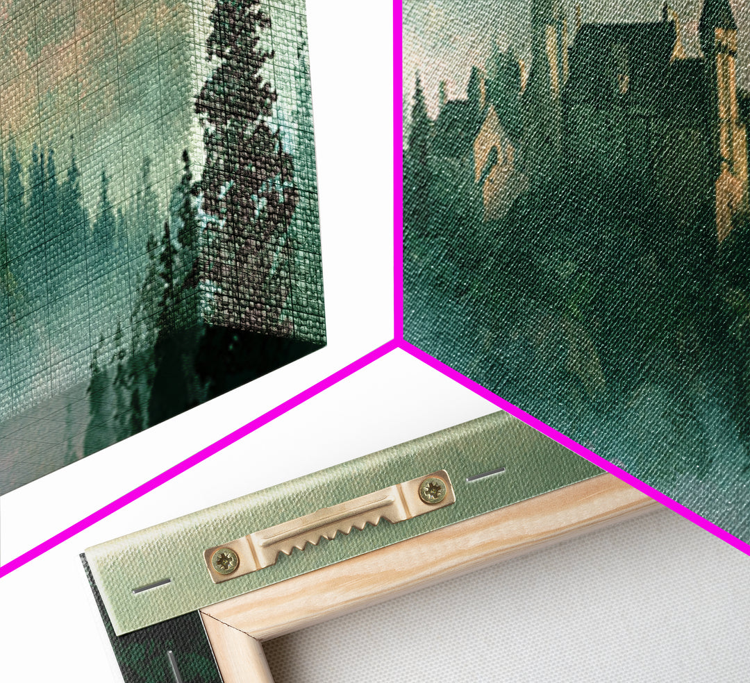 Storybook Castle on a Misty Hill Canvas Print, Fairy Tale Art, Original Art, Living Room Decor, Fine Art, Storybook, Folk Art, FTA-2x1-70