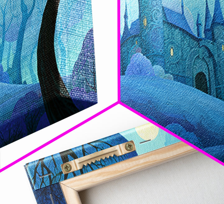 Storybook Castle on a Misty Hill Canvas Print, Fairy Tale Art, Original Art, Living Room Decor, Fine Art, Storybook, Folk Art, FTA-2x1-94