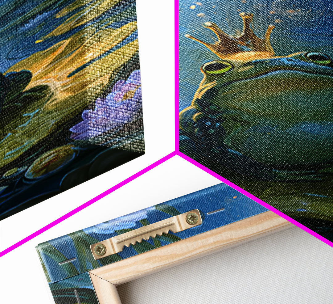 Frog Prince on a Lily Pad Framed Canvas Print, Fairy Tale Art, Contemporary Art, Living Room Decor, Fine Art, Storybook, FTA-2x3-19