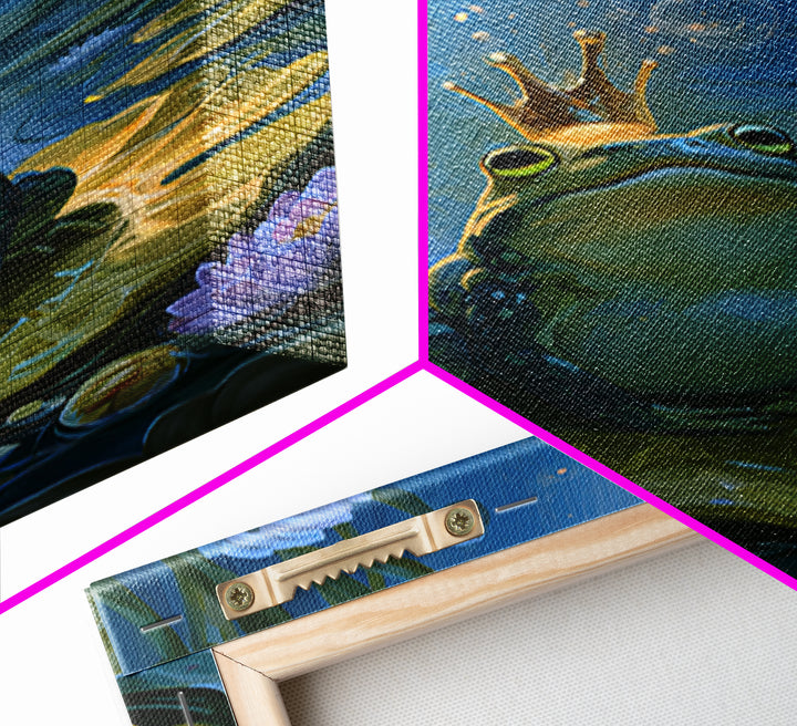 Frog Prince on a Lily Pad Framed Canvas Print, Fairy Tale Art, Contemporary Art, Living Room Decor, Fine Art, Storybook, FTA-2x3-19