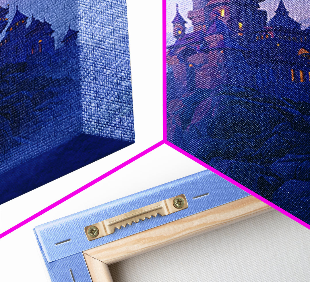 Storybook Castle on a Misty Hill Framed Canvas Print, Fairy Tale Art, Art Print, Living Room Decor, Fine Art, Storybook, FTA-2x3-34