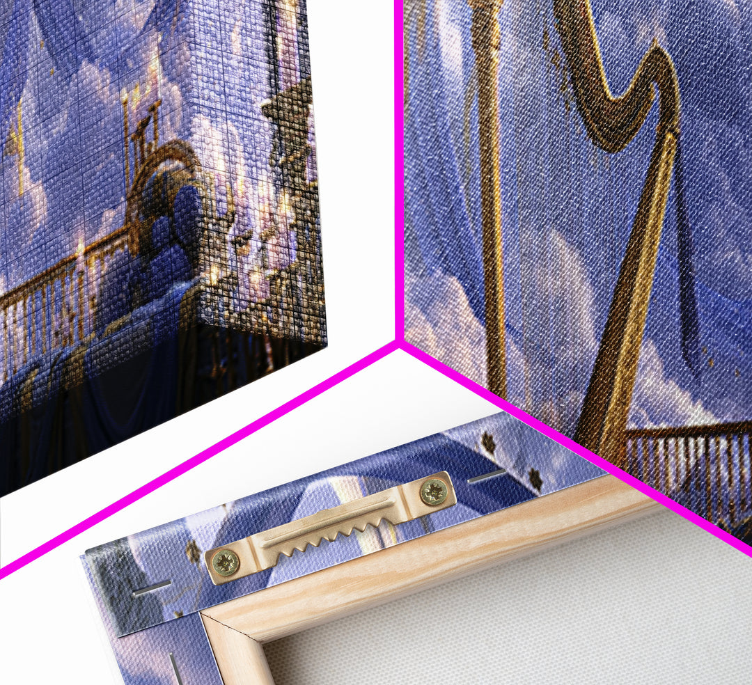 Golden Harp in a Cloud Kingdom Canvas Print, Fairy Tale Art, Modern Decor, Living Room Decor, Fine Art, Storybook, Wall Decor, FTA-3x1-14