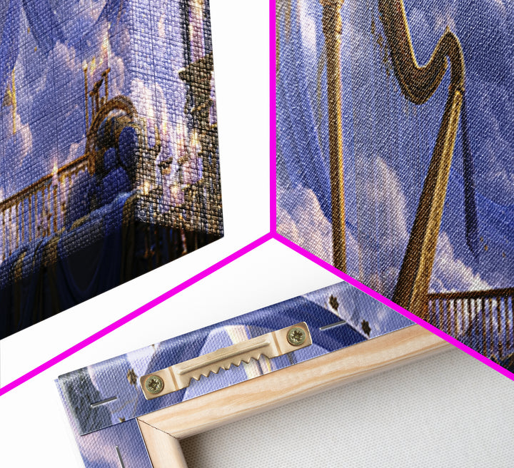 Golden Harp in a Cloud Kingdom Canvas Print, Fairy Tale Art, Modern Decor, Living Room Decor, Fine Art, Storybook, Wall Decor, FTA-3x1-14
