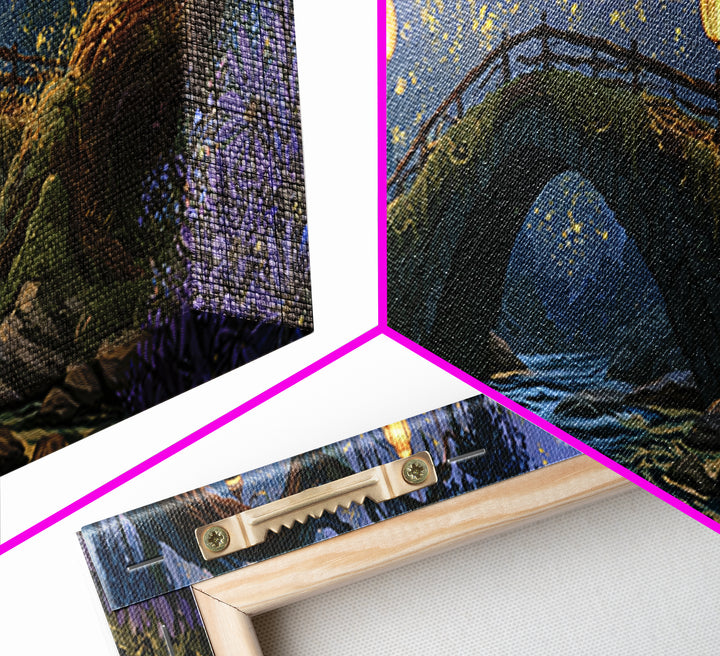 Lantern Lit Bridge Framed Canvas Print, Fairy Tale Art, Gallery Decor, Living Room Decor, Fine Art, Storybook, Wall Art, FTA-3x1-15