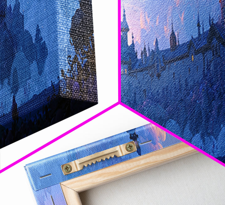 Storybook Castle on a Misty Hill Framed Canvas Print, Fairy Tale Art, Whimsical Decor, Living Room Decor, Fine Art, Storybook, FTA-3x1-18
