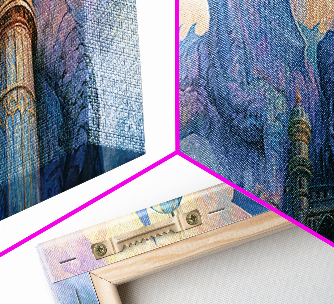 Dragon Curled Around a Jeweled Tower Canvas Print, Fairy Tale Art, Whimsical Wall Art, Living Room Decor, Fine Art, Storybook, FTA-3x1-21