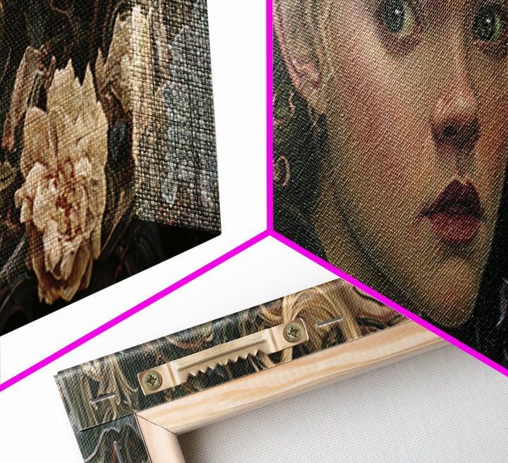 Magic Mirror Framed by Vines and Thorns Canvas Print, Fairy Tale Art, Princess Wall Art, Living Room Decor, Oil Painting, FTA-3x1-29
