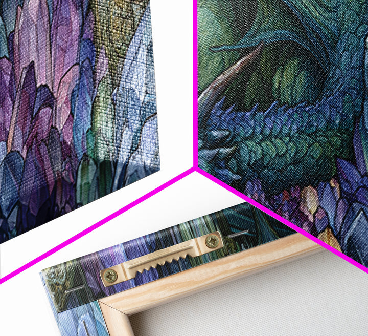 Sleeping Dragon in a Cave of Crystals Canvas Print, Fairy Tale Art, Neutral Decor, Living Room Decor, Fine Art, Storybook, FTA-3x1-40