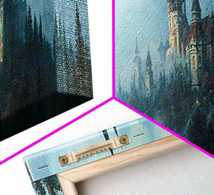 Storybook Castle on a Misty Hill Canvas Print, Fairy Tale Art, Whimsical Art, Living Room Decor, Fine Art, Storybook, FTA-3x1-42