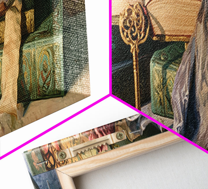 Golden Key and Enchanted Book Still Life Framed Canvas Print, Fairy Tale Art, Neutral Decor, Living Room Decor, Storybook, FTA-3x1-73
