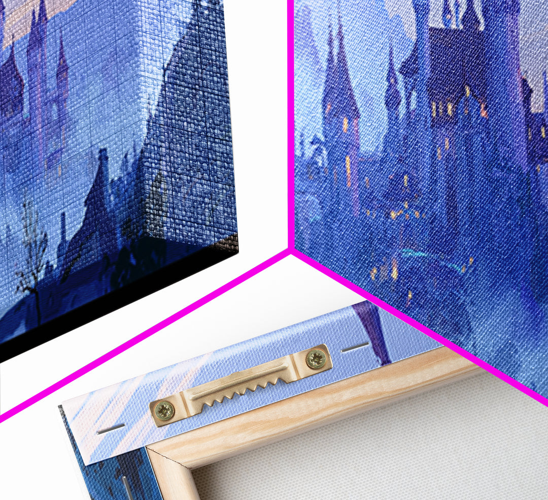 Storybook Castle on a Misty Hill Framed Canvas Print, Fairy Tale Art, Whimsical Wall Art, Living Room Decor, Storybook, FTA-3x1-90