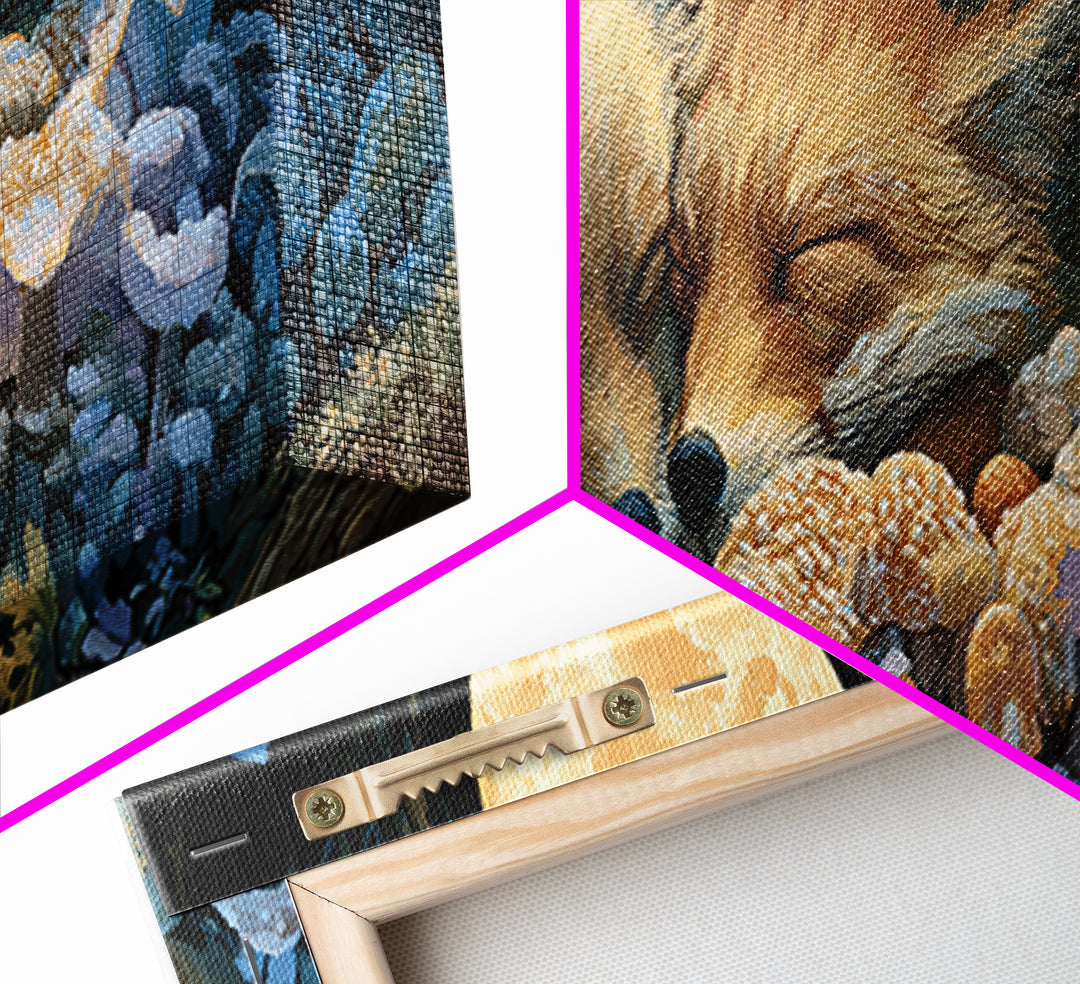 Sleeping Fox Beside a Magical Mushroom Ring Canvas Print, Fairy Tale Art, Printable Wall Art, Living Room Decor, Storybook, FTA-3x1-91