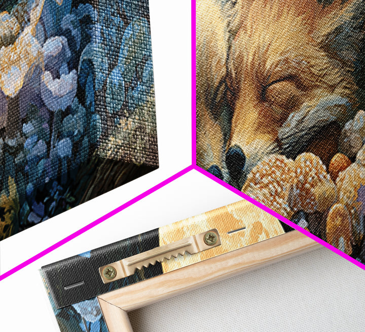 Sleeping Fox Beside a Magical Mushroom Ring Canvas Print, Fairy Tale Art, Printable Wall Art, Living Room Decor, Storybook, FTA-3x1-91
