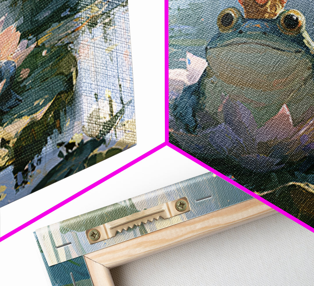 Frog Prince on a Lily Pad Framed Canvas Print, Fairy Tale Art, Whimsical Art, Living Room Decor, Fine Art, Storybook, FTA-3x2-15