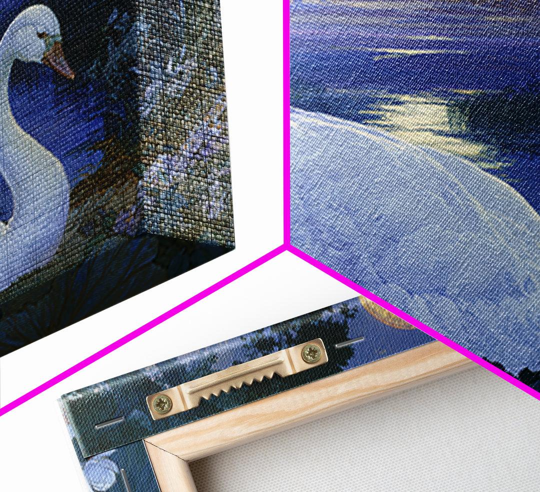White Swan Transformation Scene Framed Canvas Print, Fairy Tale Art, Statement Artwork, Living Room Decor, Fine Art, Storybook, FTA-3x2-19
