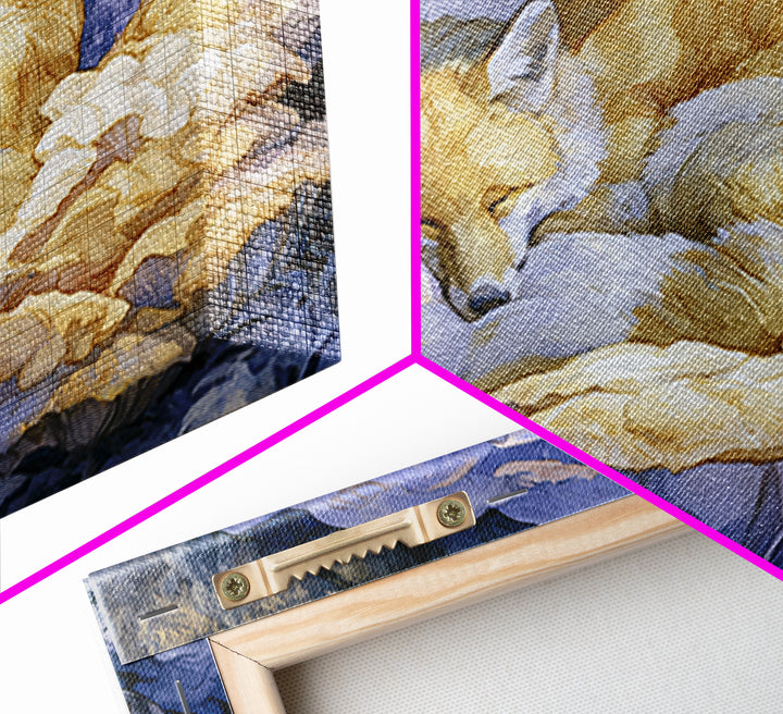 Sleeping Fox Beside a Magical Mushroom Ring Canvas Print, Fairy Tale Art, Statement Artwork, Living Room Decor, Storybook, FTA-3x2-31