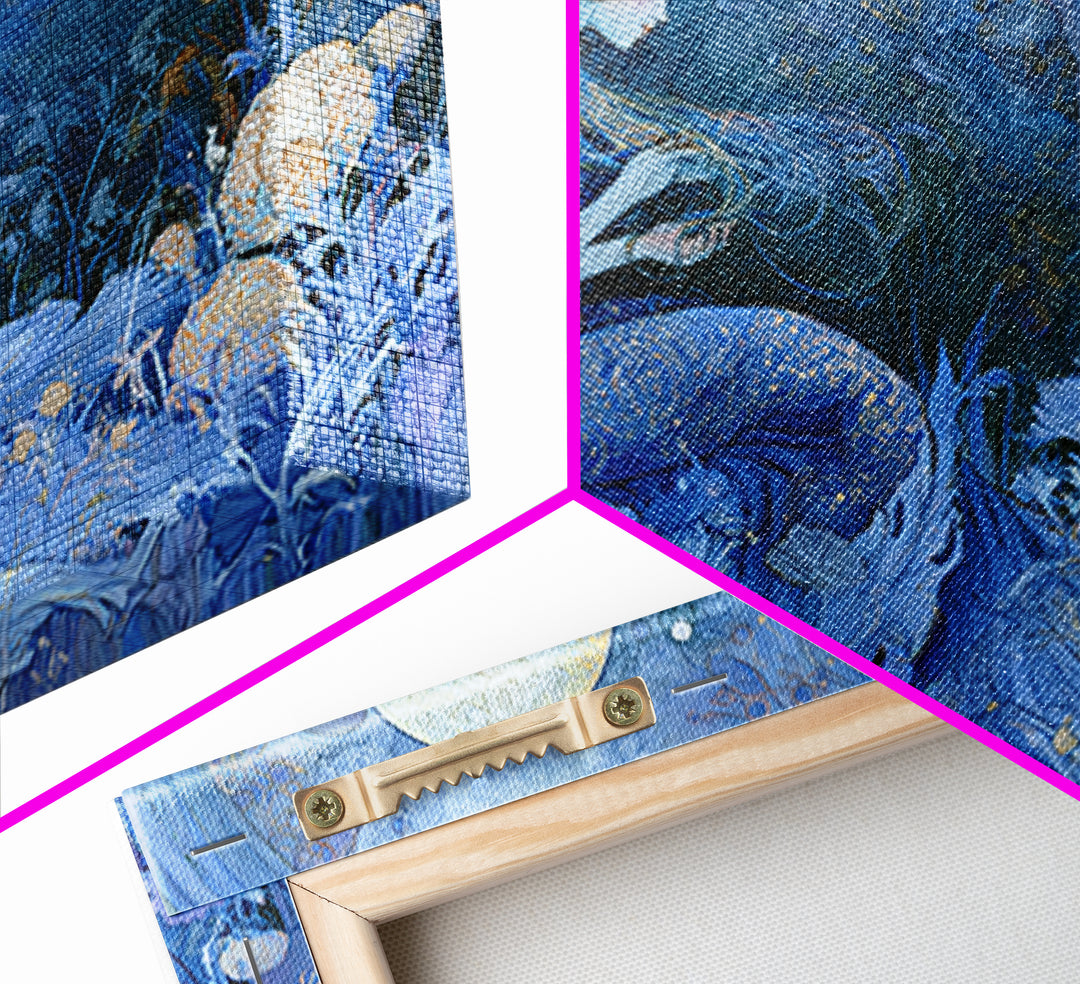 Mermaid Combing Hair Beneath a Pearl Moon Framed Canvas Print, Fairy Tale Art, Fantasy Art, Living Room Decor, Oil Painting, FTA-3x2-40