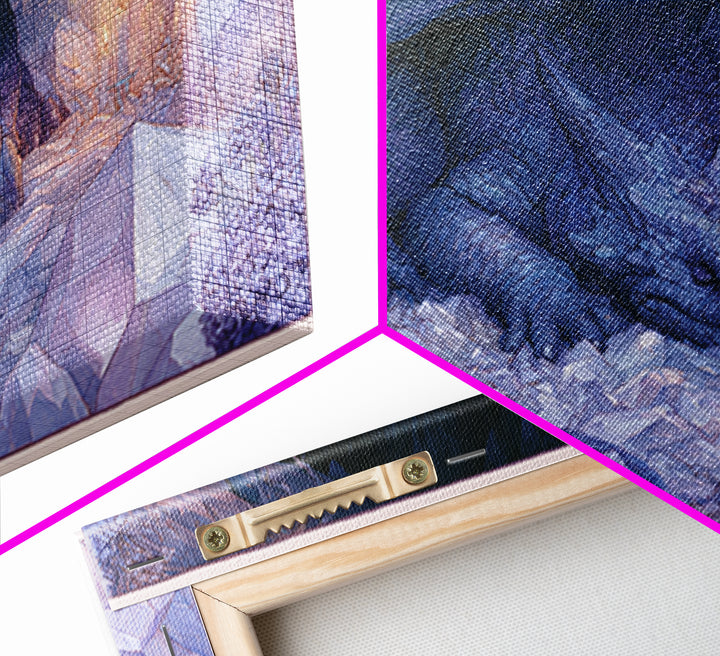 Sleeping Dragon in a Cave of Crystals Canvas Print, Fairy Tale Art, Kids Room Decor, Living Room Decor, Abstract Art, Storybook, FTA-3x2-52