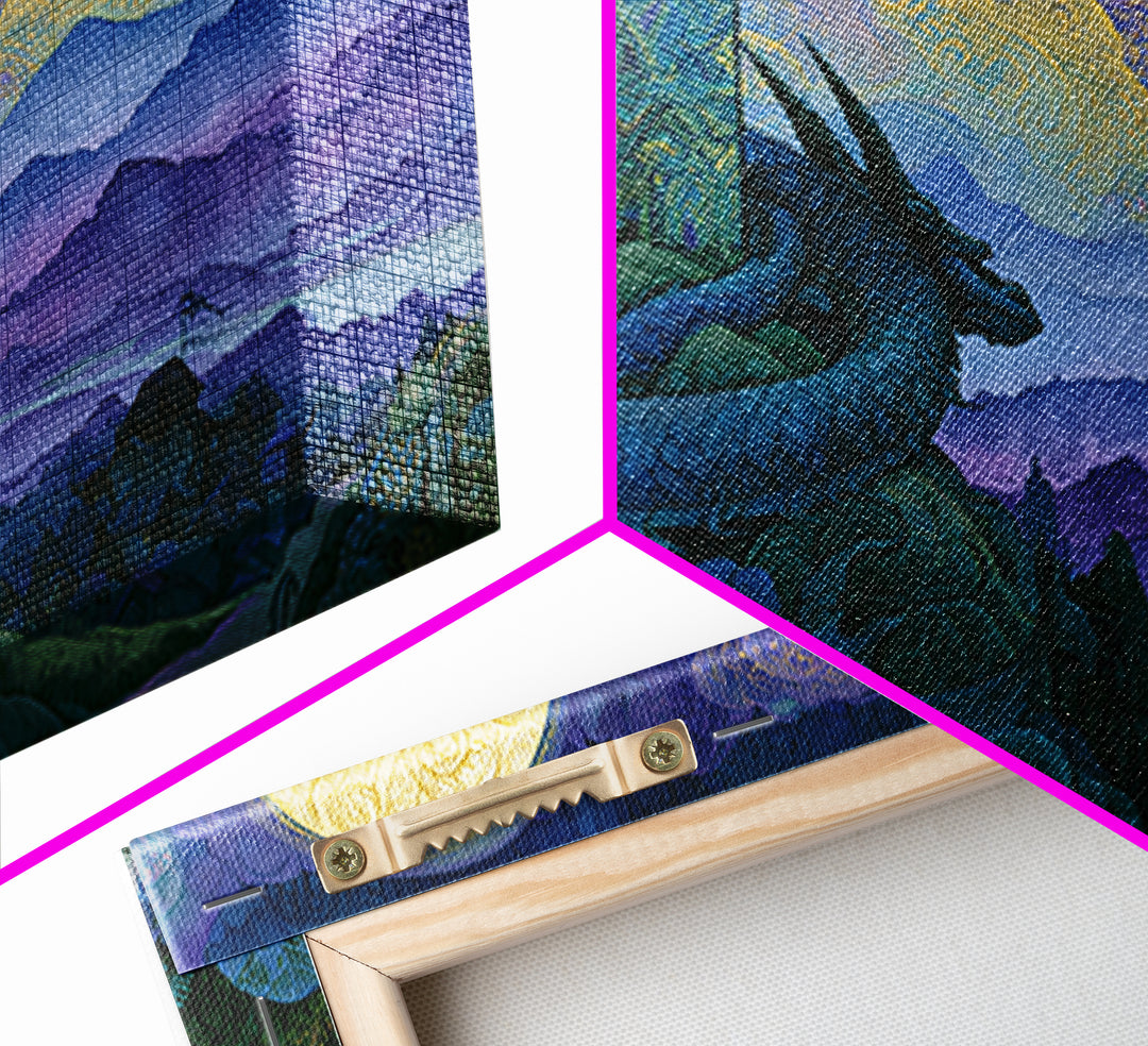 Dragon Curled Around a Jeweled Tower Canvas Print, Fairy Tale Art, Fairy Art, Living Room Decor, Fine Art, Storybook, FTA-3x2-57