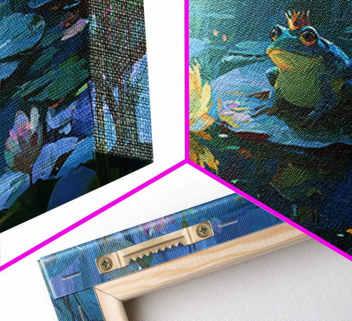 Frog Prince on a Lily Pad Framed Canvas Print, Fairy Tale Art, Dark Art, Living Room Decor, Storybook, Statement Artwork, FTA-3x2-63