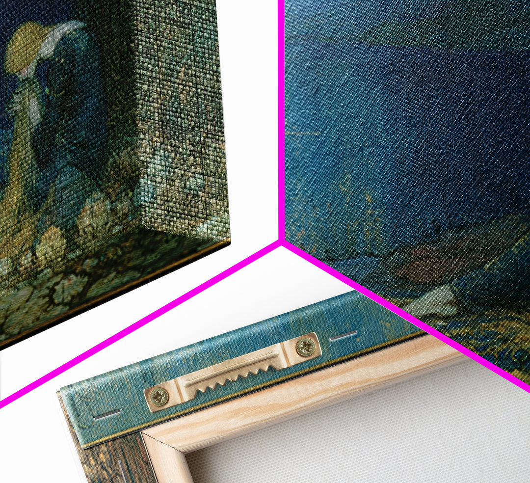 Mermaid Combing Hair Beneath a Pearl Moon Canvas Print, Fairy Tale Art, Painting, Living Room Decor, Fine Art, Storybook, FTA-3x2-88