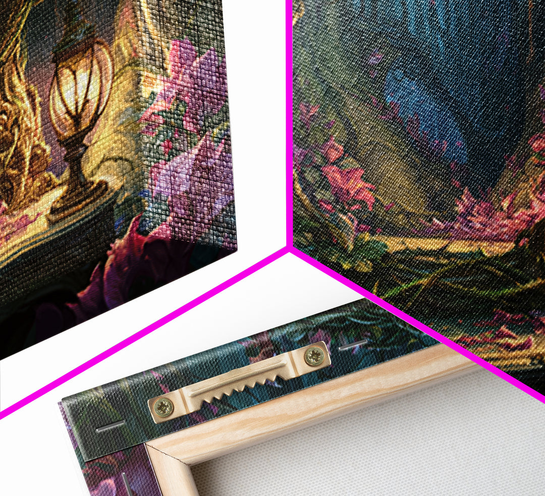 Magic Mirror Framed by Vines and Thorns Canvas Print, Fairy Tale Art, Boho Decor, Living Room Decor, Oil Painting, Storybook, FTA-3x2-89