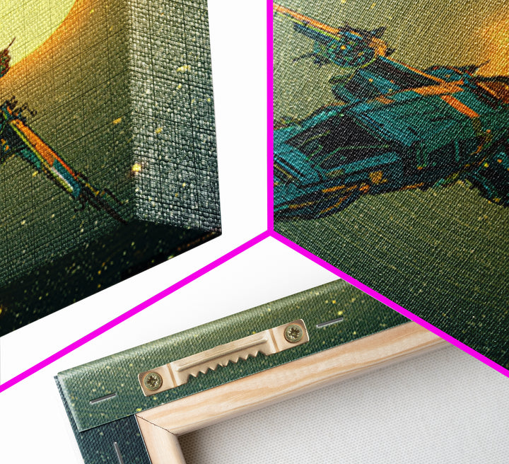 Solar Sail Ship Crossing Star Filled Space Framed Canvas Print, Futuristic Art, Mid Century Modern, Living Room Decor, Future, FUT-1x1-41