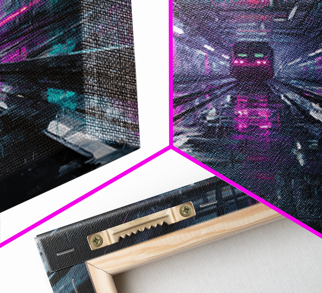 Transparent Train Speeding Through Light Tunnels Canvas Print, Futuristic Art, Statement Artwork, Living Room Decor, Future, FUT-1x1-59