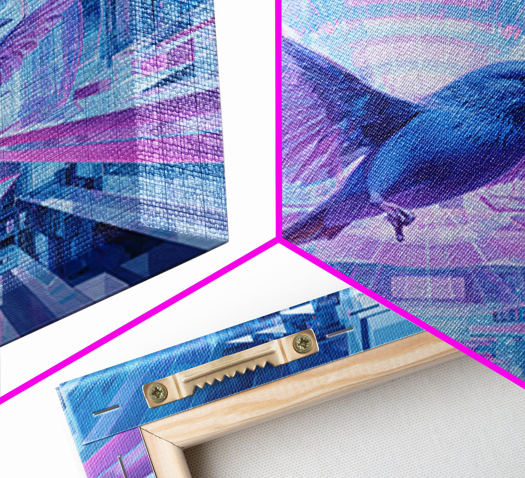 Futurist Bird Made of Panels and Light Framed Canvas Print, Futuristic Art, Statement Artwork, Living Room Decor, Future, FUT-1x1-70