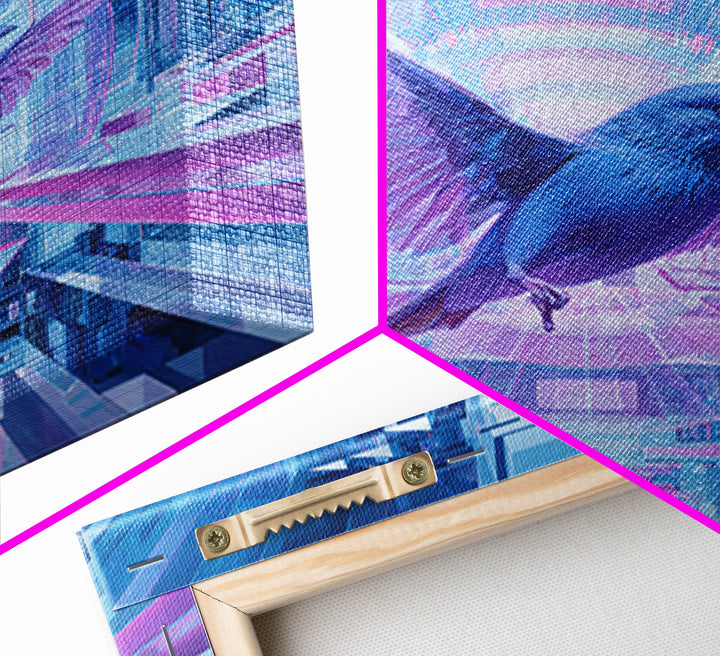 Futurist Bird Made of Panels and Light Framed Canvas Print, Futuristic Art, Statement Artwork, Living Room Decor, Future, FUT-1x1-70