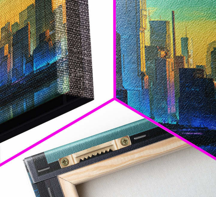 Sleek Chrome City Skyline Framed Canvas Print, Futuristic Art, Modern Wall Art, Living Room Decor, Abstract Art, Future, FUT-1x1-73