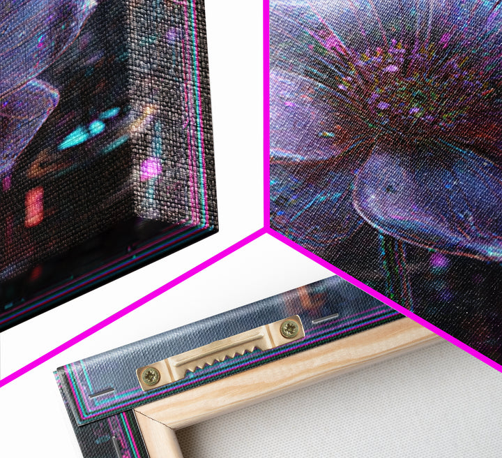 Holographic Flower Rendered Framed Canvas Print, Futuristic Art, Home Decor, Living Room Decor, Future, Unique Wall Art, FUT-1x1-78