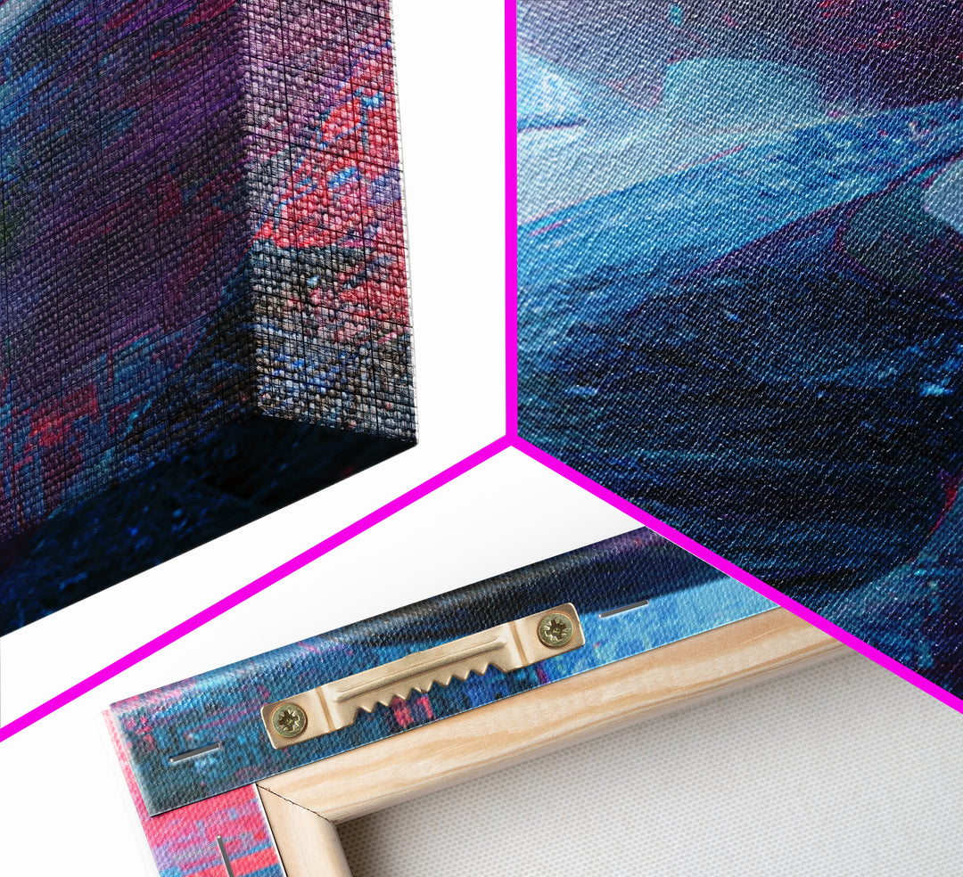Bioluminescent Garden in a Future Habitat Canvas Print, Futuristic Art, Modern Wall Decor, Living Room Decor, Oil Painting, FUT-1x3-40