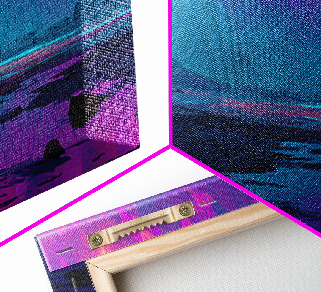 Silver Astronaut Walking Through Neon Desert Canvas Print, Futuristic Art, Steampunk Decor, Living Room Decor, Future, FUT-2x1-25