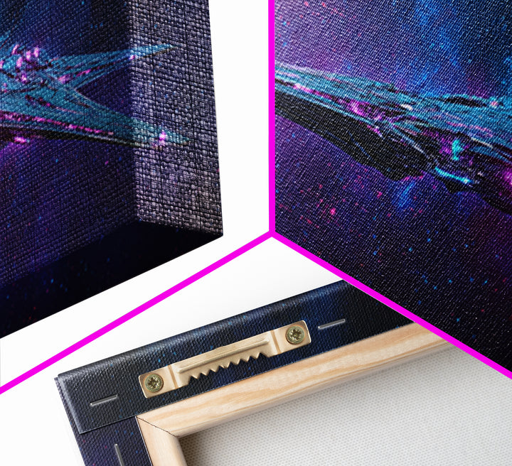Solar Sail Ship Crossing Star Filled Space Framed Canvas Print, Futuristic Art, Landscape Art, Living Room Decor, Future, FUT-2x1-37