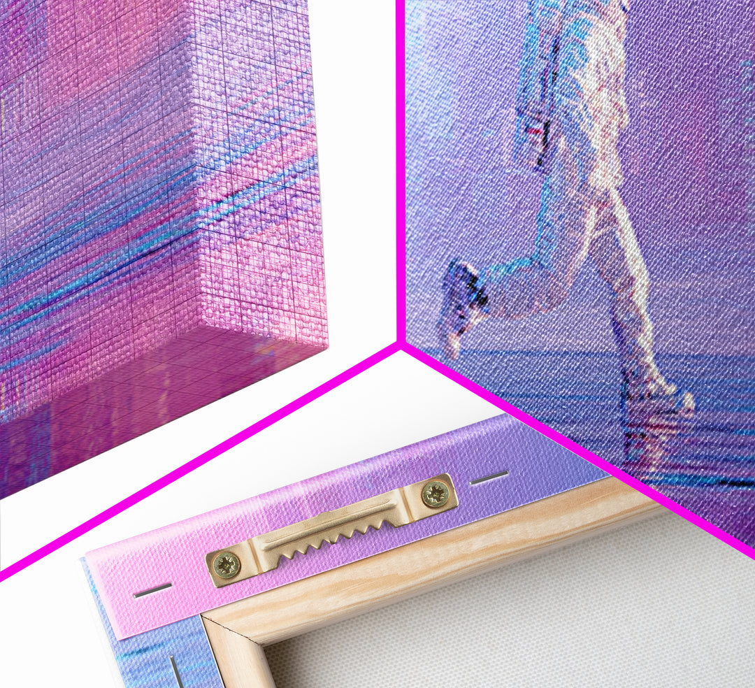Silver Astronaut Walking Through Neon Desert Canvas Print, Futuristic Art, Victorian Decor, Living Room Decor, Fine Art, Future, FUT-2x1-49