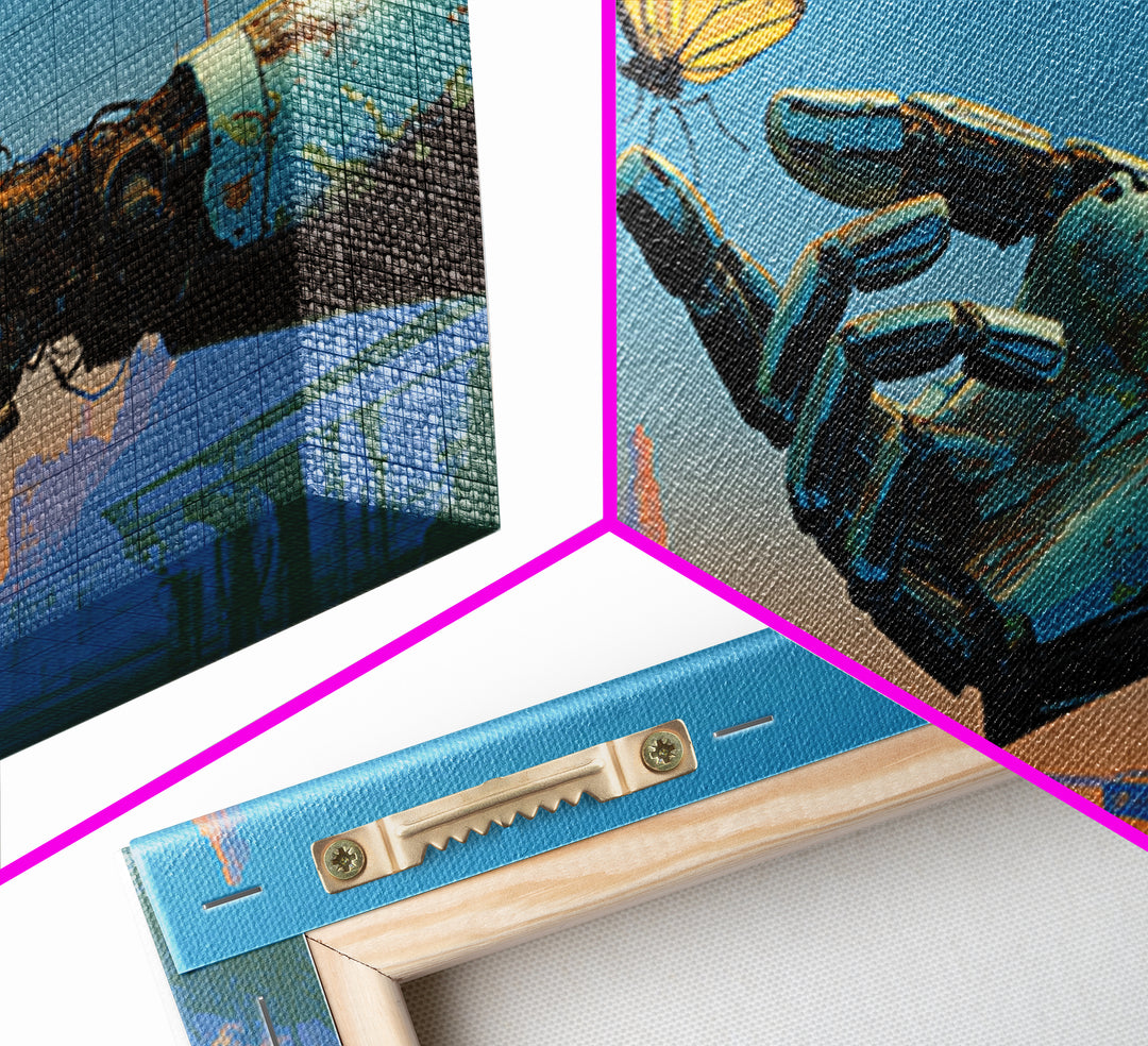 Robotic Hand Holding a Delicate Butterfly Canvas Print, Futuristic Art, Landscape Art, Living Room Decor, Fine Art, Future, FUT-2x1-76