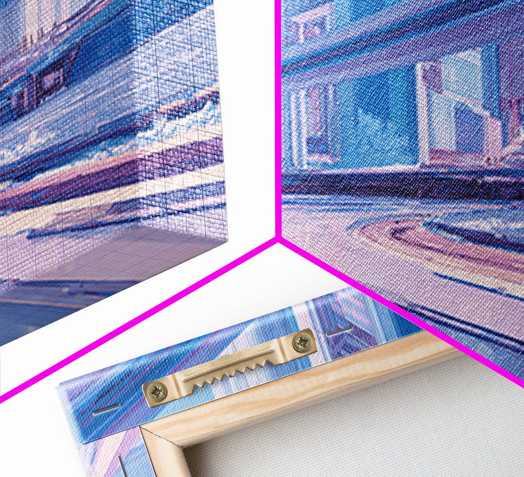 White and Blue Utopian Megastructure Framed Canvas Print, Futuristic Art, Colorful Wall Art, Living Room Decor, Future, FUT-2x1-80