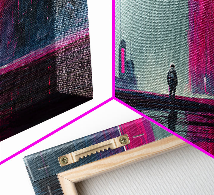 Silver Astronaut Walking Through Neon Desert Framed Canvas Print, Futuristic Art, Modern Decor, Living Room Decor, Future, FUT-2x1-97