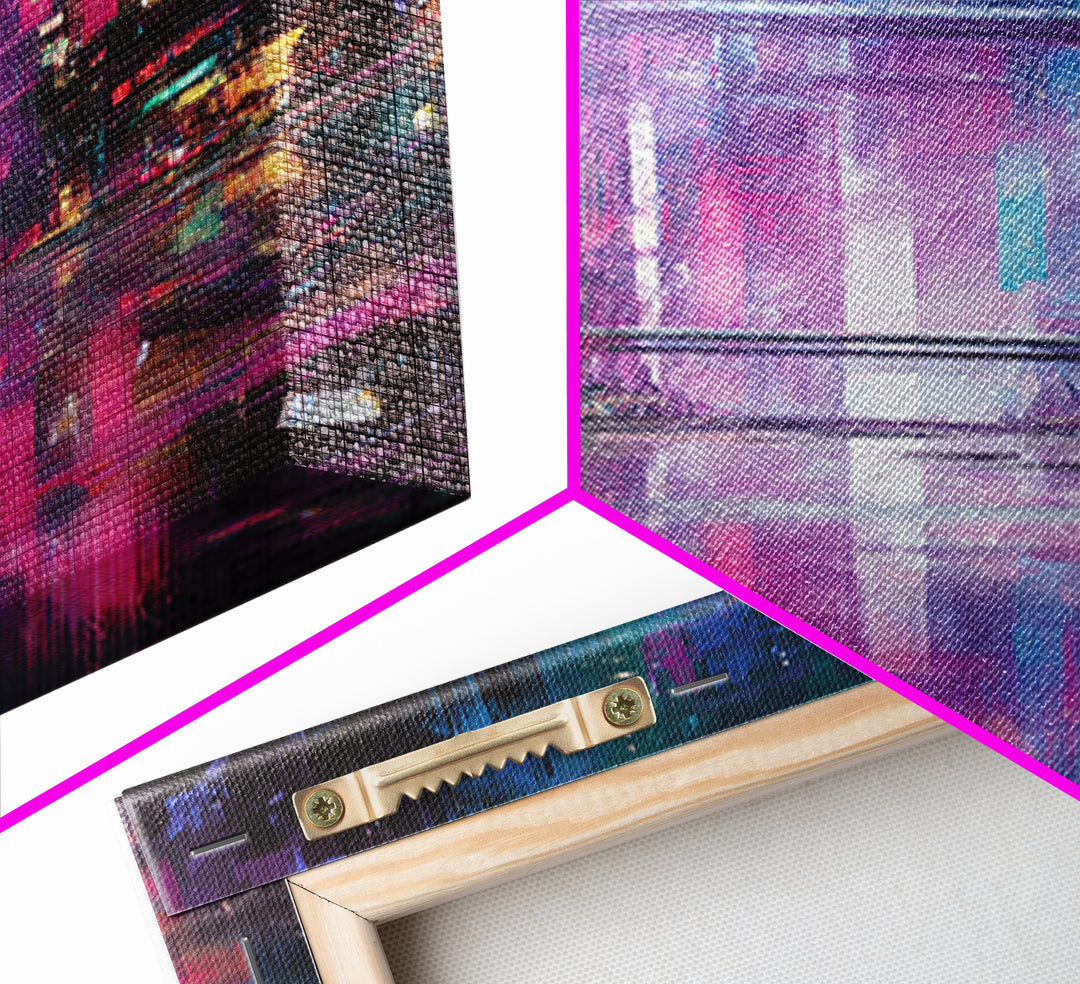 Digital Aurora Above a Clean White City Framed Canvas Print, Futuristic Art, Modern Art, Living Room Decor, Abstract Art, FUT-2x3-56