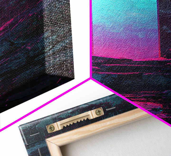 Glowing Geometric Portal Framed Canvas Print, Futuristic Art, Digital Art Print, Living Room Decor, Fine Art, Future, FUT-2x3-94