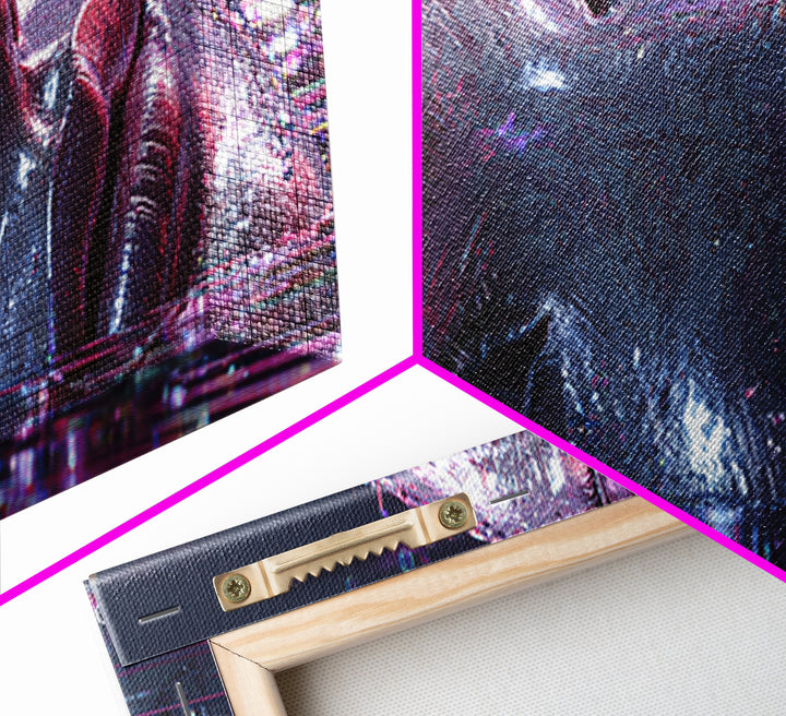 Abstract Ai Face Formed from Light Fragments Framed Canvas Print, Futuristic Art, Digital Poster, Living Room Decor, Future, FUT-3x1-18