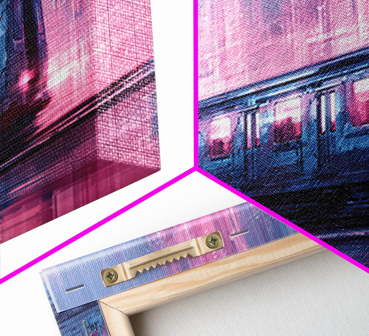 Transparent Train Speeding Through Light Tunnels Framed Canvas Print, Futuristic Art, Art Print, Living Room Decor, Future, FUT-3x1-27