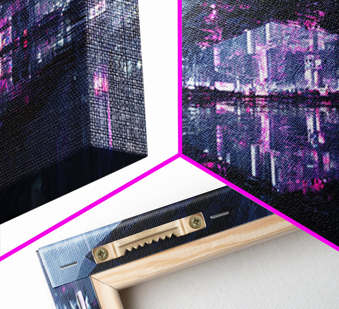 Floating Glass Architecture Above Reflective Water Canvas Print, Futuristic Art, Unique Wall Art, Living Room Decor, Future, FUT-3x1-43