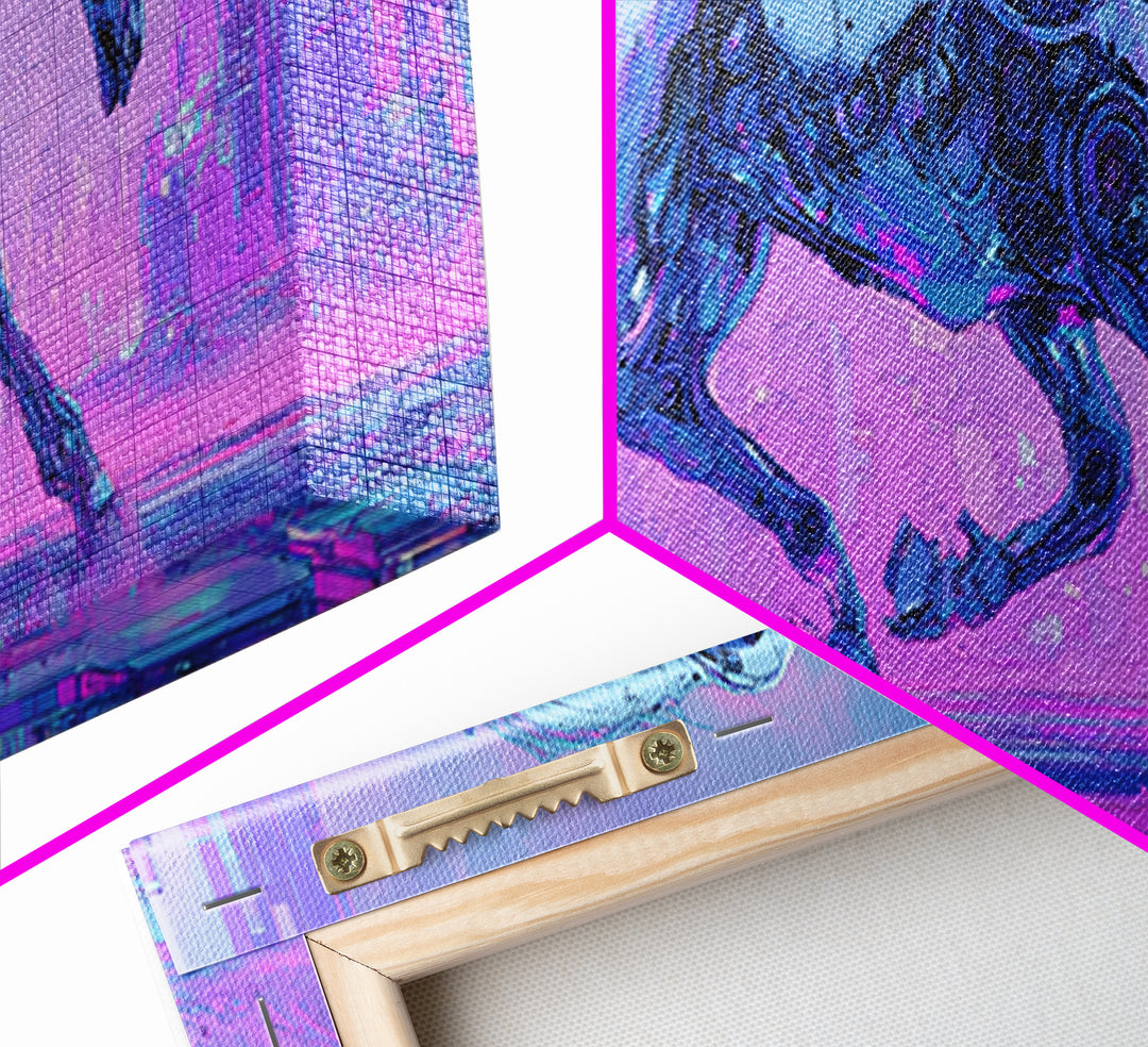 Cybernetic Horse in a Luminous Field Framed Canvas Print, Futuristic Art, Eclectic Home Decor, Living Room Decor, FUT-3x1-5